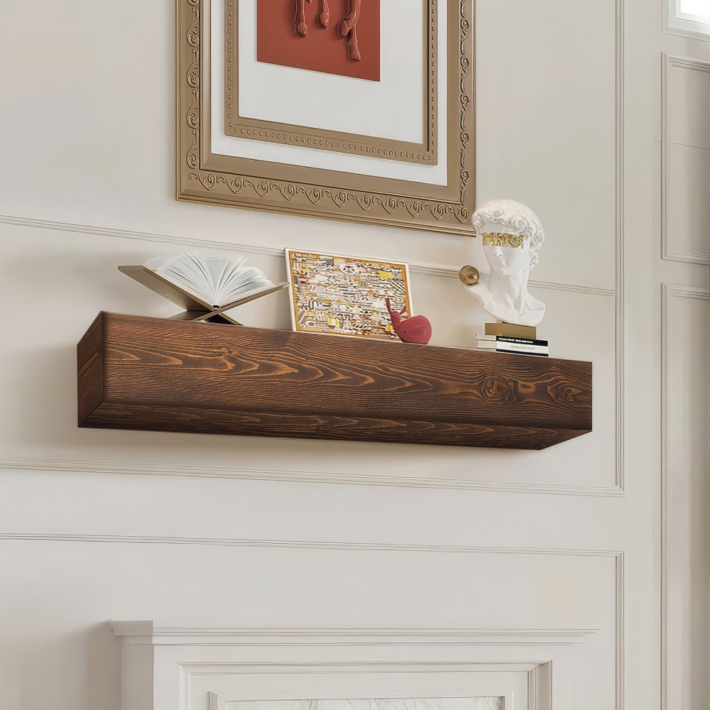 NB60-8-5 - 60" Rustic White Pine Floating Mantel Shelf for Home Decor