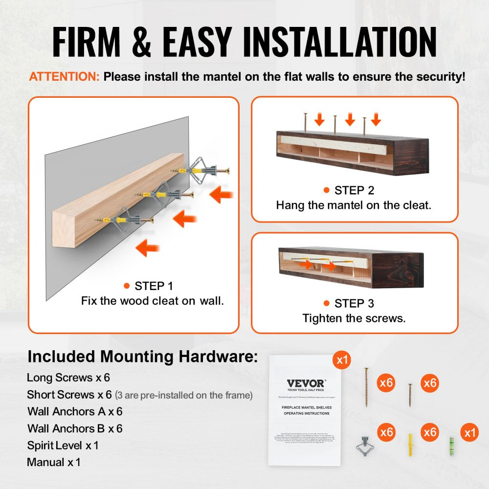 RW72-8-5 - 72" Rustic White Pine Floating Mantel Shelf for Decor