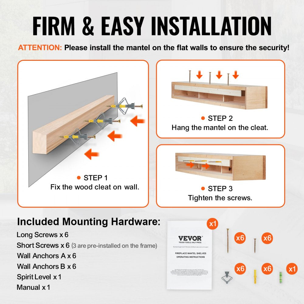 RB72-8-5 - 72" Rustic White Pine Floating Mantel Shelf for Decor