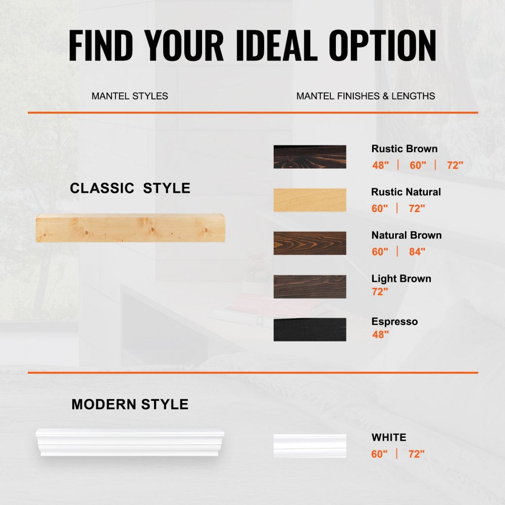 RB72-8-5 - 72" Rustic White Pine Floating Mantel Shelf for Decor