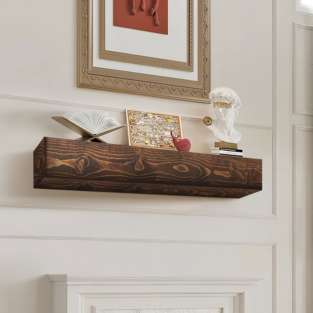 NB84-8-6 - 84" Rustic White Pine Floating Fireplace Mantel Shelf