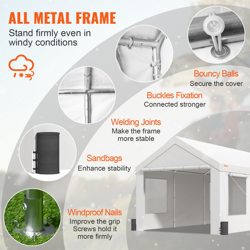 010791127527 - 10x20ft Heavy Duty Carport with UV Resistant Canopy