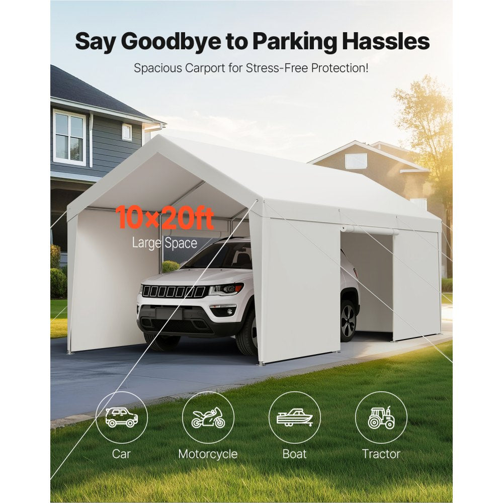 SXYJSCK-FBS10X20FT-W - Durable 10x20FT Carport Canopy with Removable Sidewalls