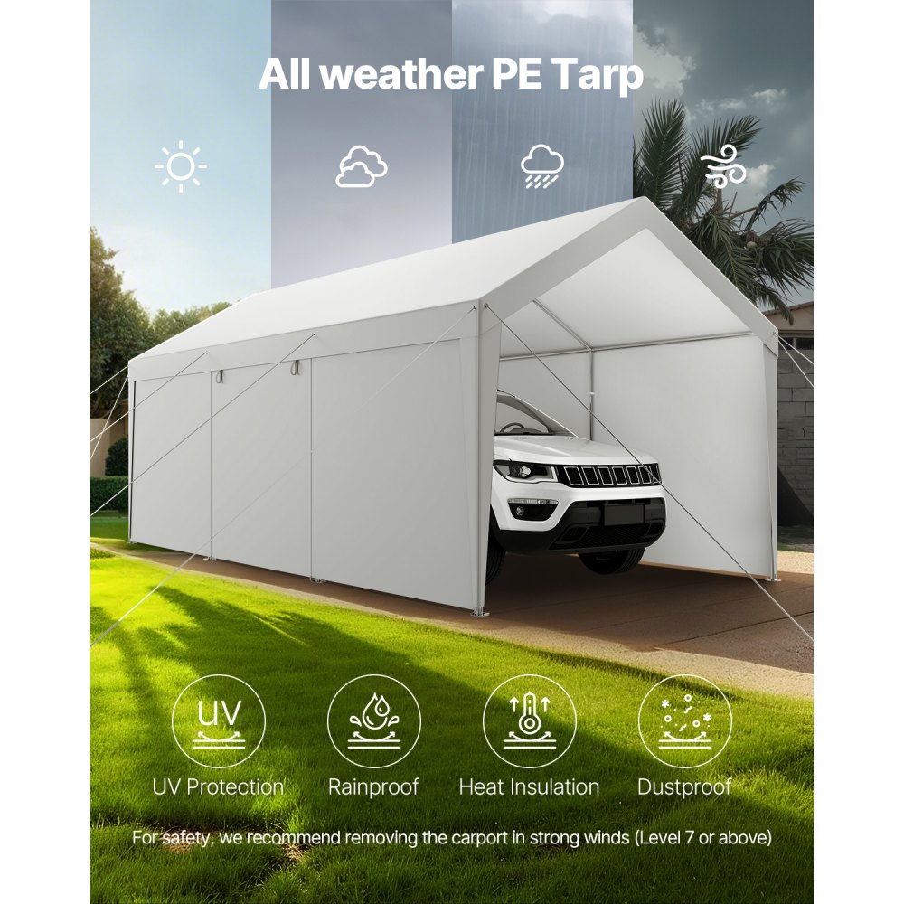 SXYJSCK-FBS12X20FT-W - 12x20 FT Heavy Duty Carport with Removable Sidewalls