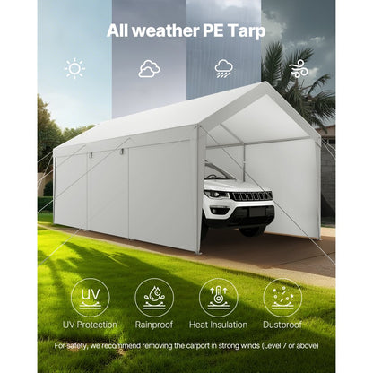 SXYJSCK-FBS12X20FT-W - 12x20 FT Heavy Duty Carport with Removable Sidewalls