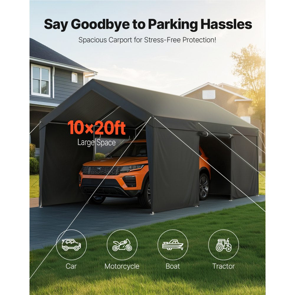 SXYJSCK-FBS10X20FT-G - 10x20FT Heavy Duty Portable Carport with Sidewalls