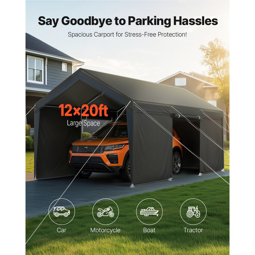 SXYJSCK-FBS12X20FT-G - 12x20ft Heavy Duty Portable Carport with Steel Frame