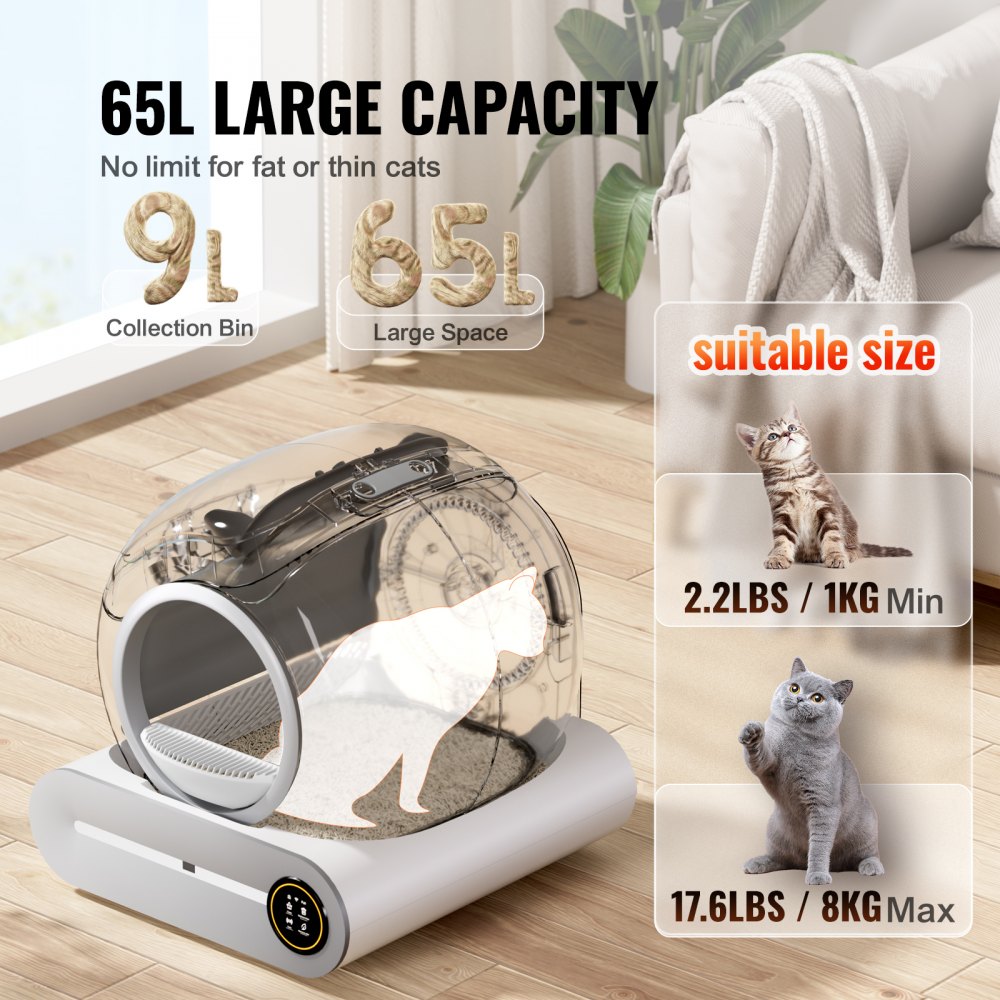 HS-002 - Smart 65L Cat Litter Box with Odor Control & Sensors