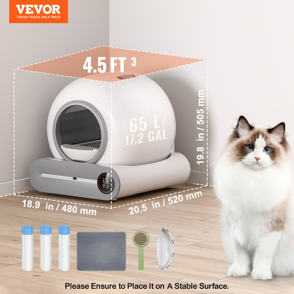 HS-002 - Smart 65L Cat Litter Box with Odor Control & Sensors