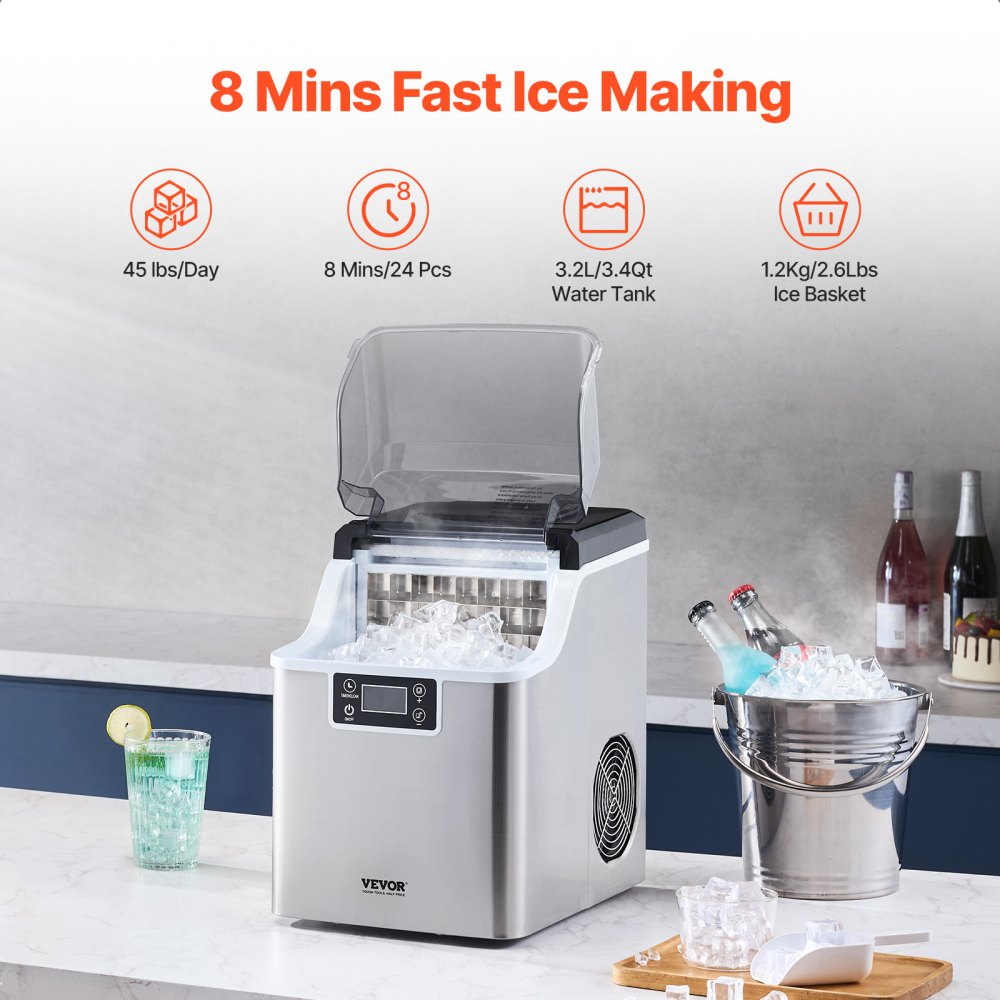 HZB-20AF/S - Portable Ice Maker Producing 45 lbs/24h with Easy Operation