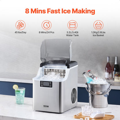 HZB-20AF/S - Portable Ice Maker Producing 45 lbs/24h with Easy Operation