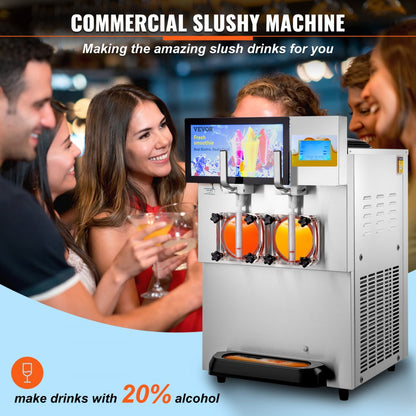 XRJF-21 - 18L Stainless Steel Double Bowl Slushy Machine for Cocktails & Smoothies