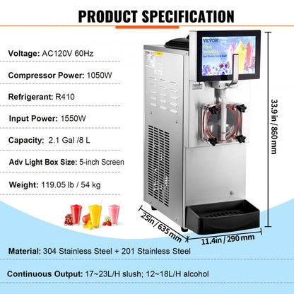 XRJF-11 - 8L Stainless Steel Slushy Machine for Commercial Use