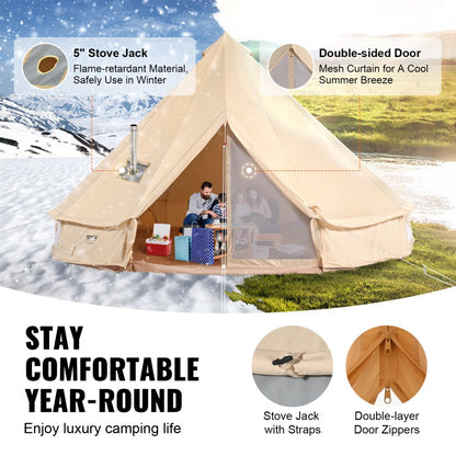 ZJTM1009 - Spacious Bell Tent for 3-5, Waterproof Cotton Canvas with Ventilation