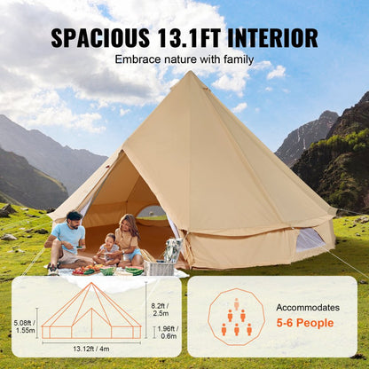 ZJTM1149 - 13.12ft Canvas Bell Tent for 5-8 People with Fireplace