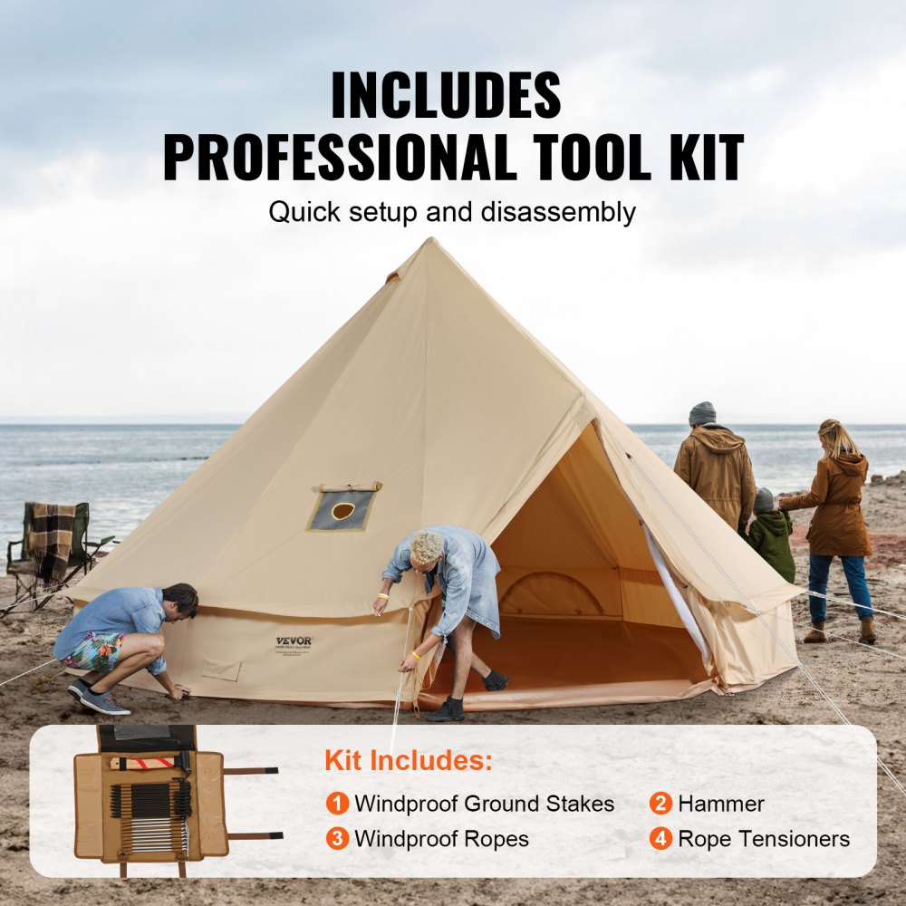 ZJTM1149 - 13.12ft Canvas Bell Tent for 5-8 People with Fireplace