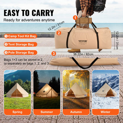 ZJTM1149 - 13.12ft Canvas Bell Tent for 5-8 People with Fireplace