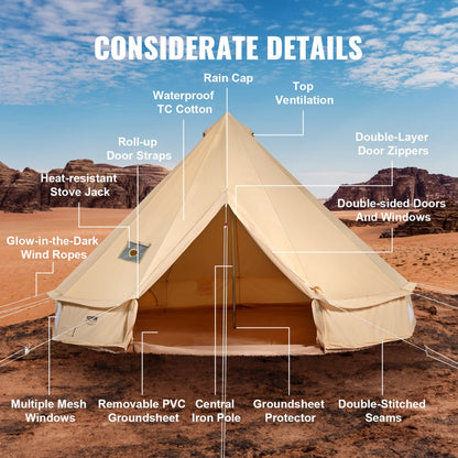 ZJTM1149 - 13.12ft Canvas Bell Tent for 5-8 People with Fireplace