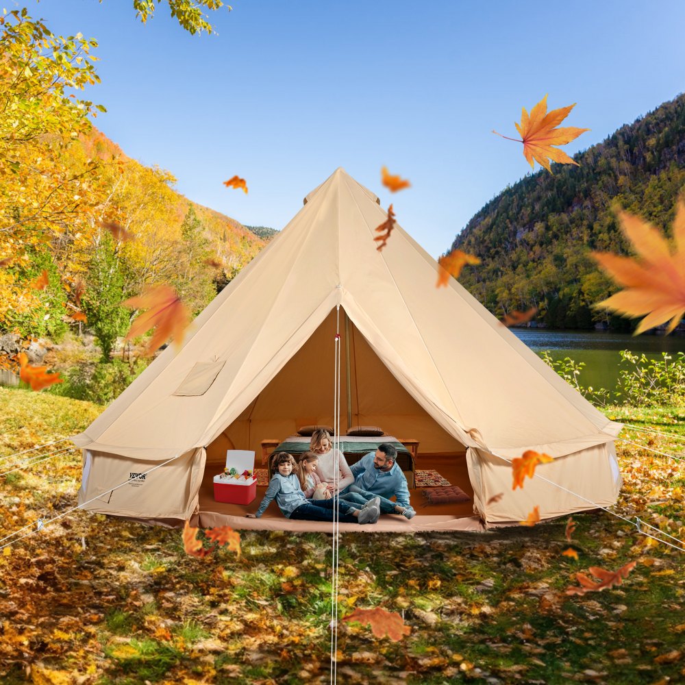 ZJTM1149 - 13.12ft Canvas Bell Tent for 5-8 People with Fireplace