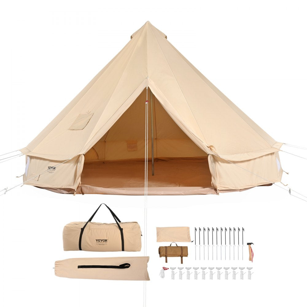 ZJTM1149 - 13.12ft Canvas Bell Tent for 5-8 People with Fireplace