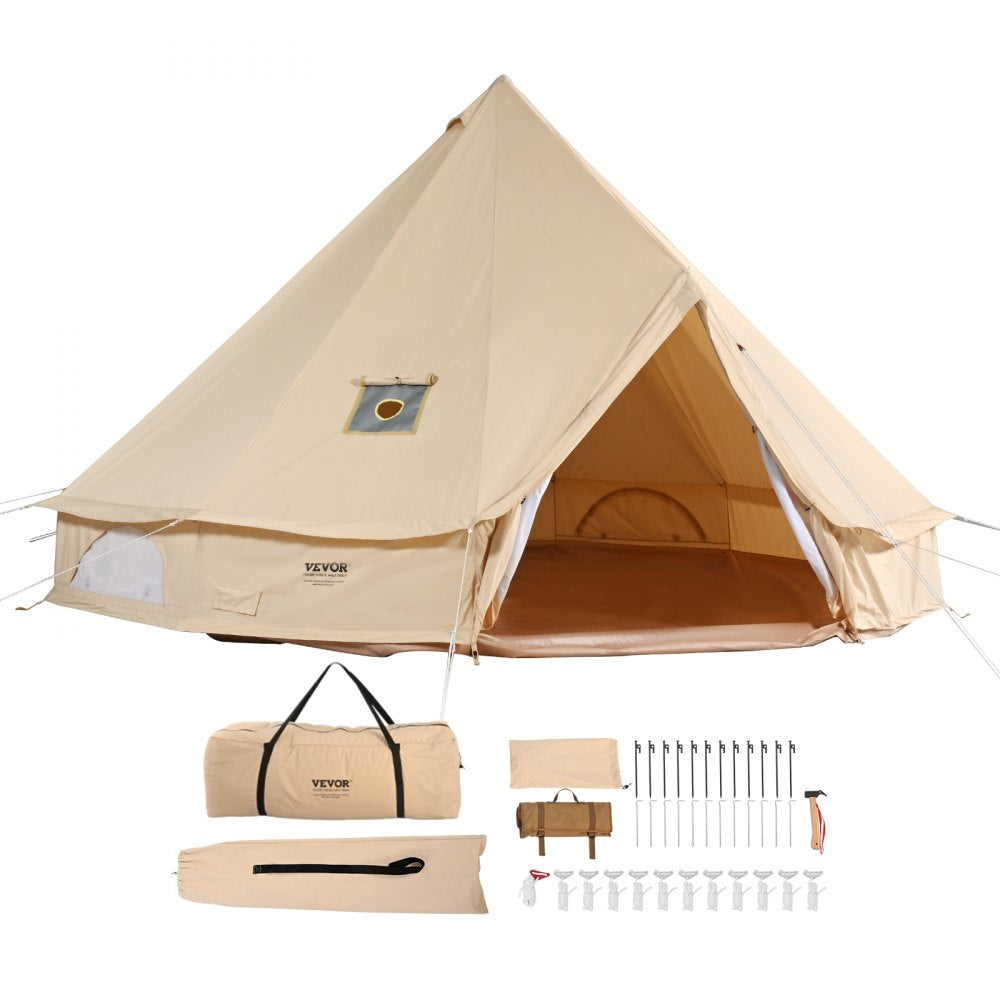 ZJTM1149 - 13.12ft Canvas Bell Tent for 5-8 People with Fireplace