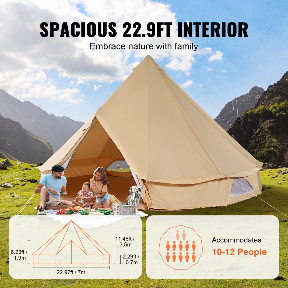 ZJTM1304 - 12-Person Waterproof Canvas Glamping Tent with Removable Sidewall