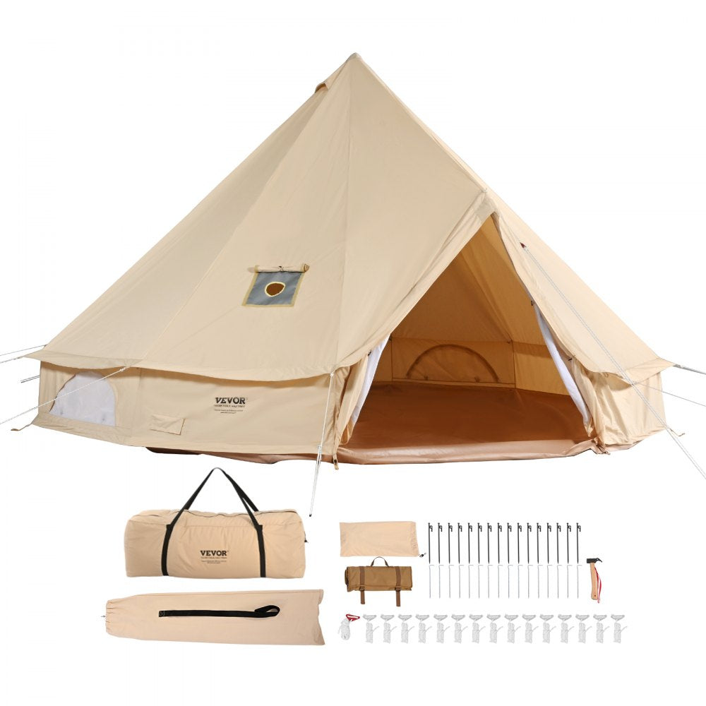 ZJTM1304 - 12-Person Waterproof Canvas Glamping Tent with Removable Sidewall