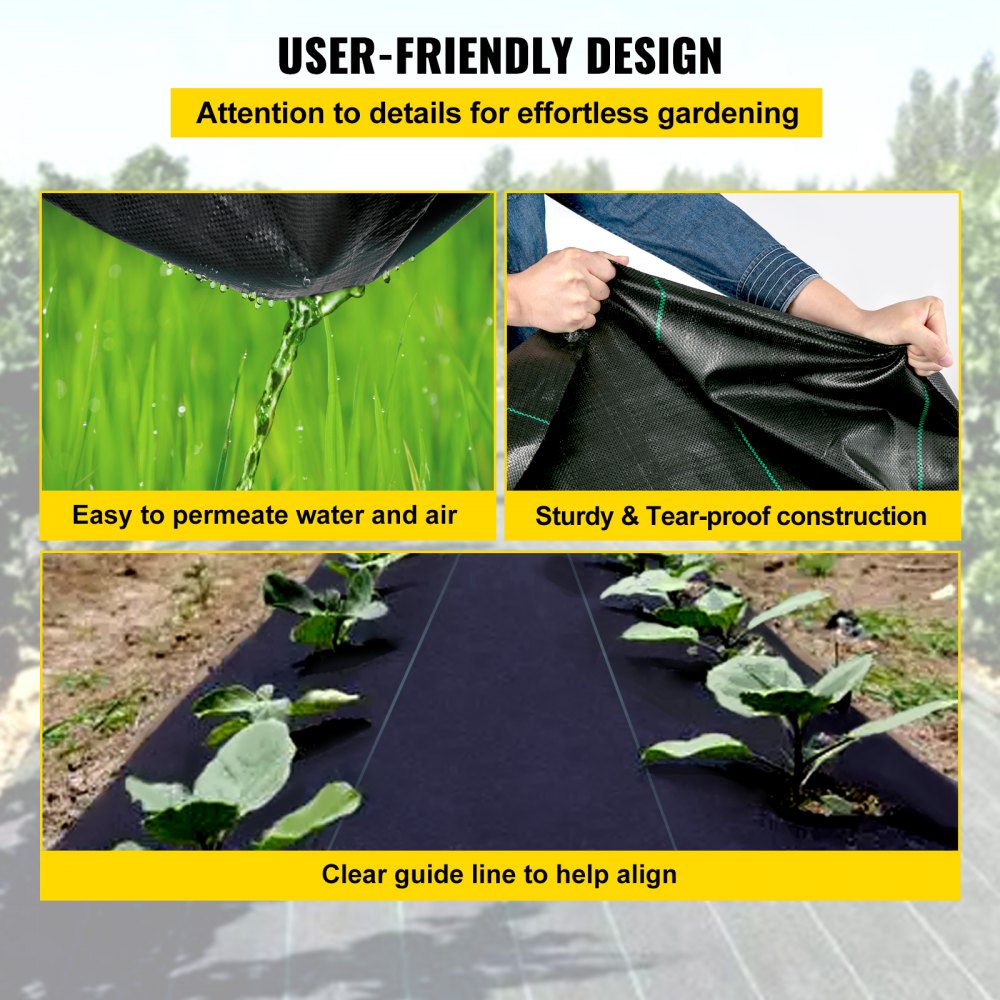 FCB-0.9*15.2M-5OZ - 3x50FT Heavy-Duty Weed Barrier Fabric for Gardens