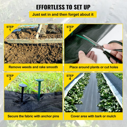 FCB-0.9*15.2M-5OZ - 3x50FT Heavy-Duty Weed Barrier Fabric for Gardens