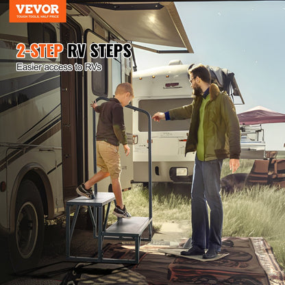 HT231201A - Sturdy 2-Step RV Access Stairs with Handrail, 440 lbs Capacity