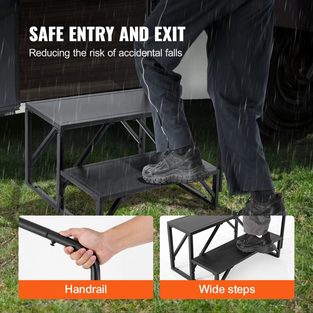 HT231201A - Sturdy 2-Step RV Access Stairs with Handrail, 440 lbs Capacity