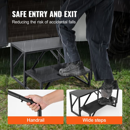 HT231201A - Sturdy 2-Step RV Access Stairs with Handrail, 440 lbs Capacity