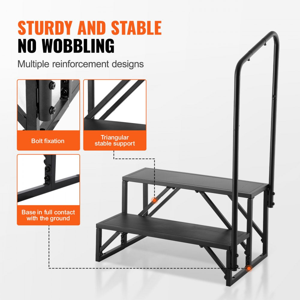 HT231201A - Sturdy 2-Step RV Access Stairs with Handrail, 440 lbs Capacity