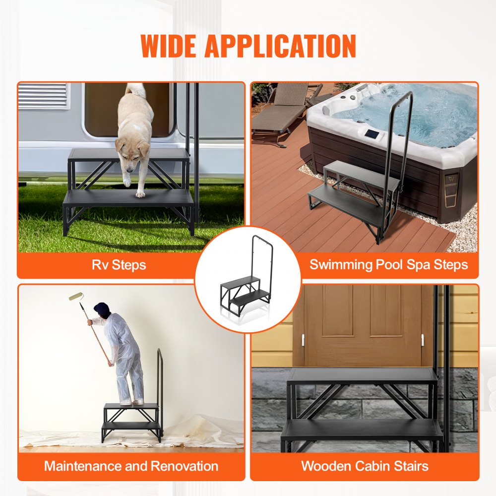 HT231201A - Sturdy 2-Step RV Access Stairs with Handrail, 440 lbs Capacity