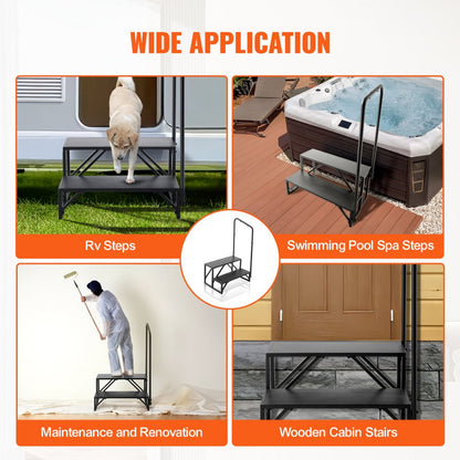 HT231201A - Sturdy 2-Step RV Access Stairs with Handrail, 440 lbs Capacity