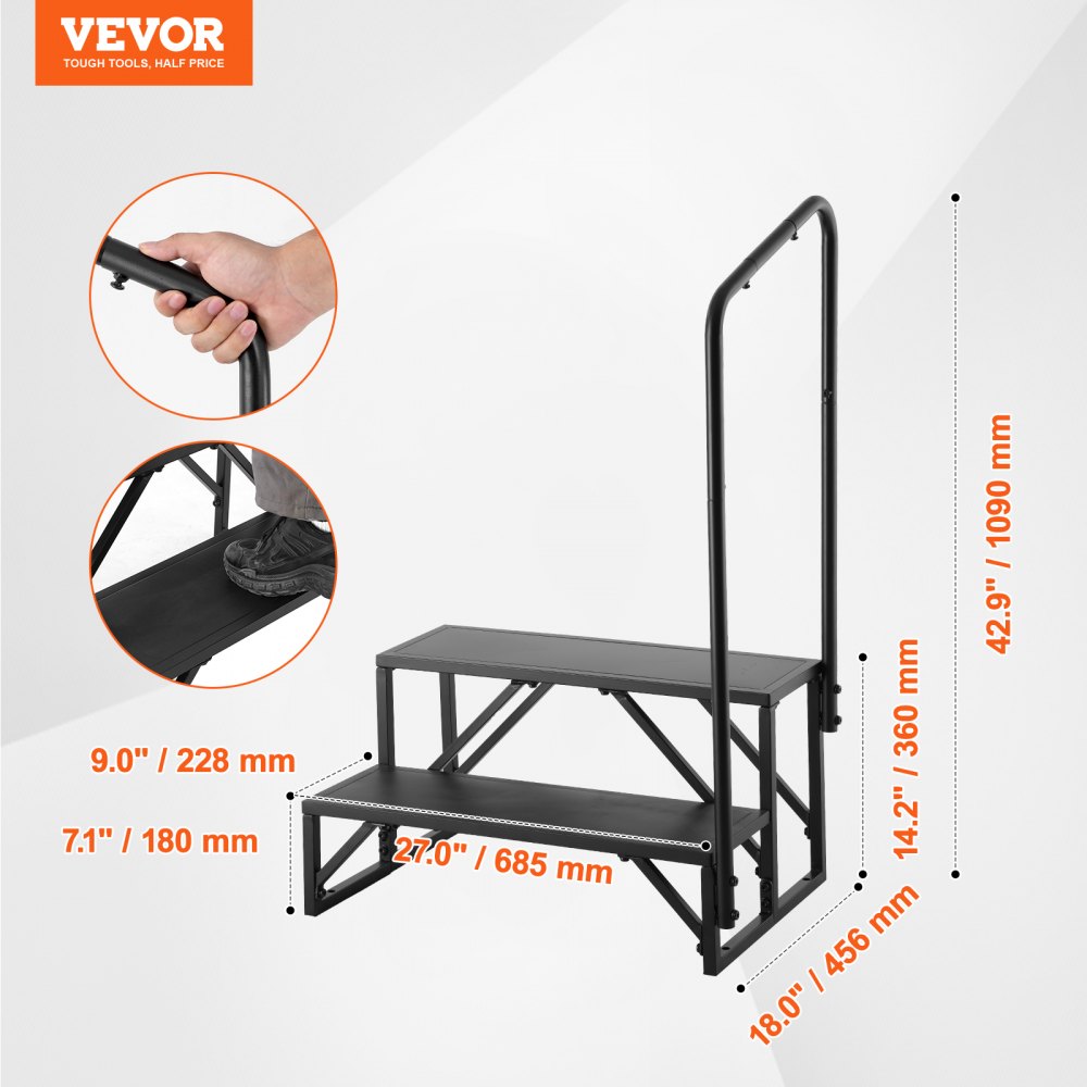 HT231201A - Sturdy 2-Step RV Access Stairs with Handrail, 440 lbs Capacity