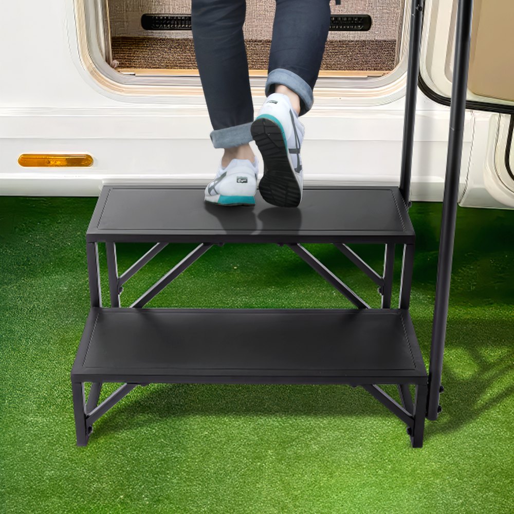 HT231201A - Sturdy 2-Step RV Access Stairs with Handrail, 440 lbs Capacity