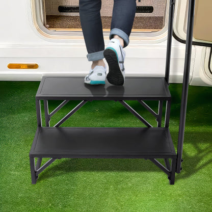 HT231201A - Sturdy 2-Step RV Access Stairs with Handrail, 440 lbs Capacity