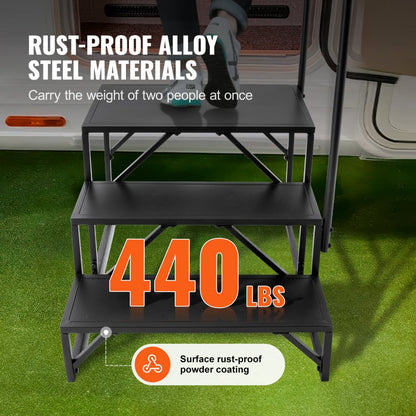 HT231201B - Heavy-Duty 3-Step RV Stairs with Handrail, 440 lbs Capacity