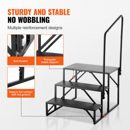HT231201B - Heavy-Duty 3-Step RV Stairs with Handrail, 440 lbs Capacity
