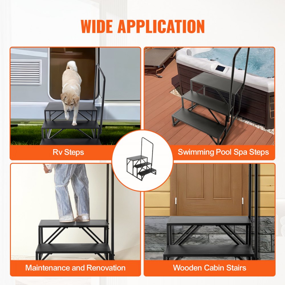 HT231201B - Heavy-Duty 3-Step RV Stairs with Handrail, 440 lbs Capacity