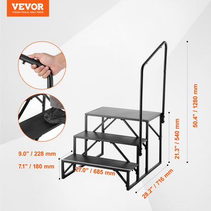 HT231201B - Heavy-Duty 3-Step RV Stairs with Handrail, 440 lbs Capacity