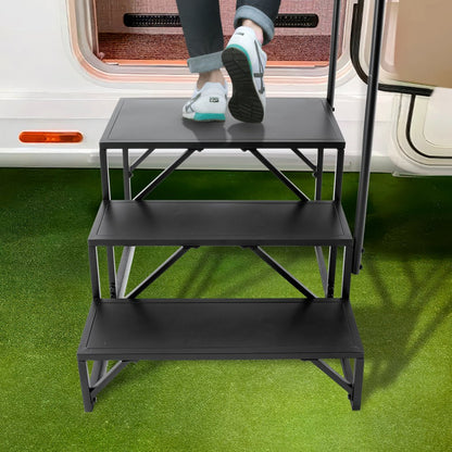HT231201B - Heavy-Duty 3-Step RV Stairs with Handrail, 440 lbs Capacity