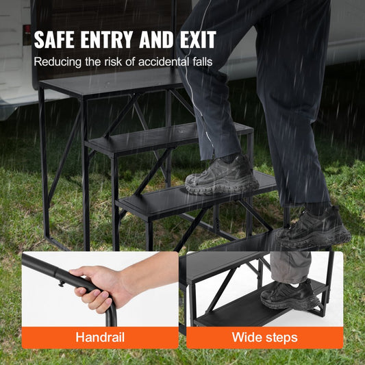 HT231201C - 4-Step Sturdy RV Steps, 440lb Capacity, Alloy Steel
