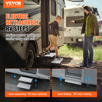 E-F-550-D - 21.7"x8.3" Electric RV Steps, 440lbs Capacity, Automatic Fold