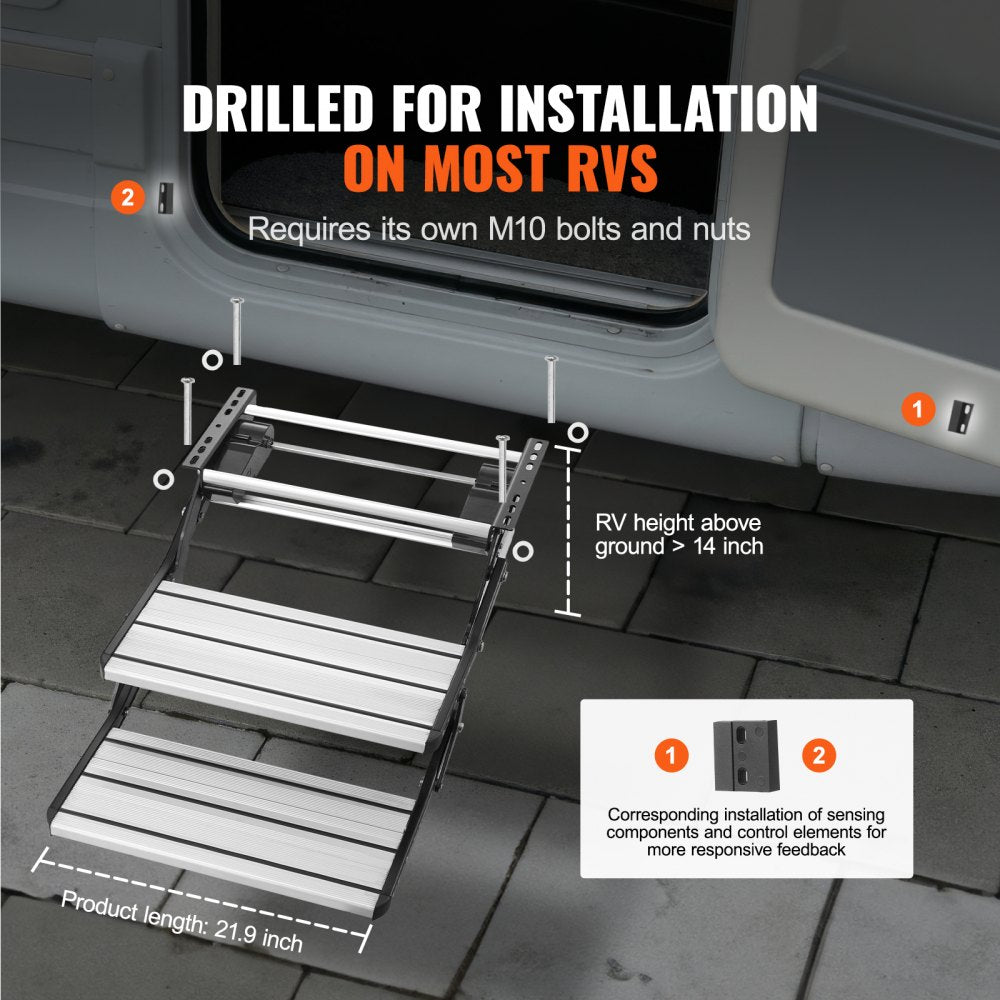 E-F-550-D - 21.7"x8.3" Electric RV Steps, 440lbs Capacity, Automatic Fold