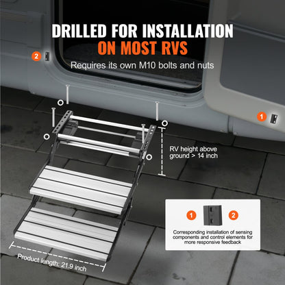 E-F-550-D - 21.7"x8.3" Electric RV Steps, 440lbs Capacity, Automatic Fold