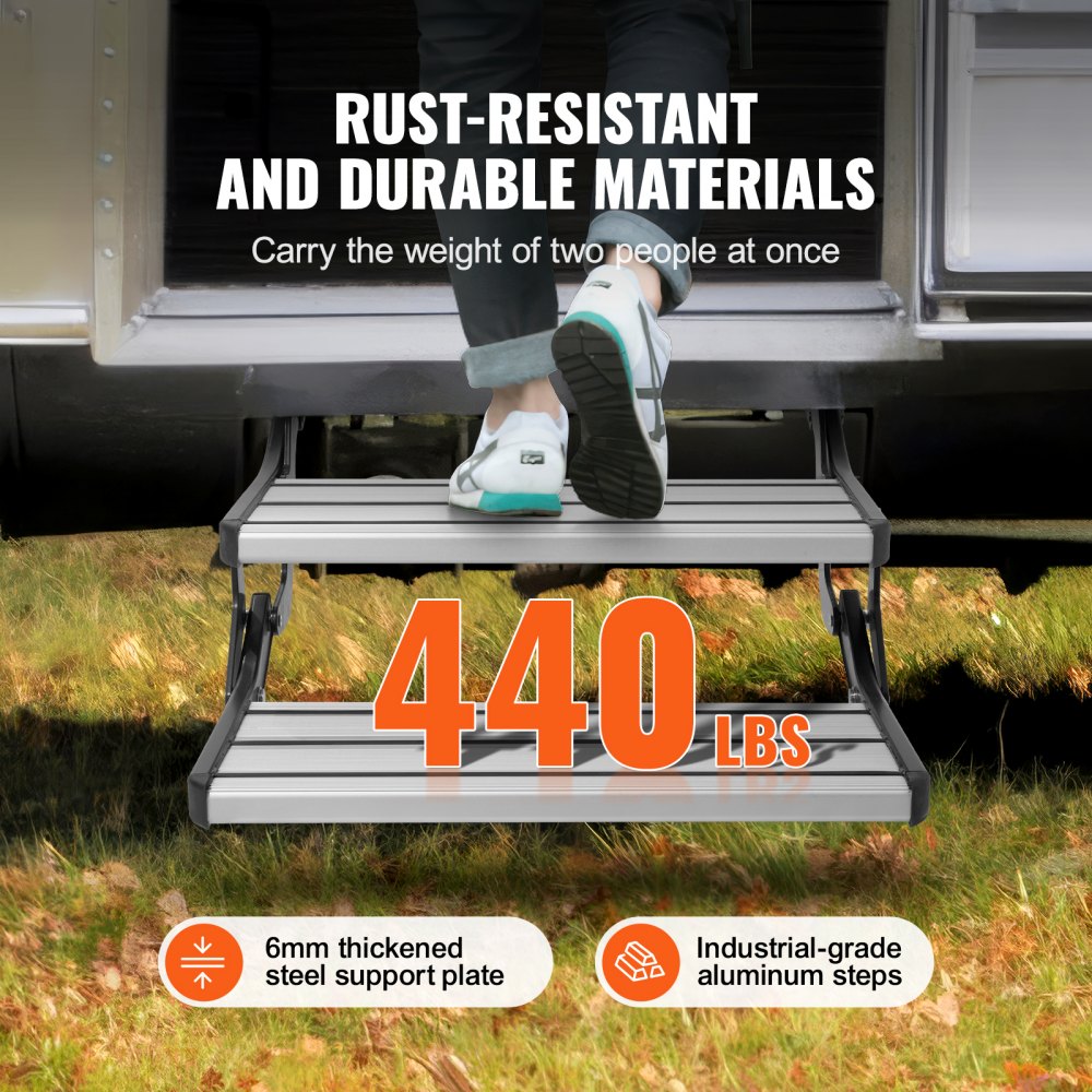 E-F-550-D - 21.7"x8.3" Electric RV Steps, 440lbs Capacity, Automatic Fold