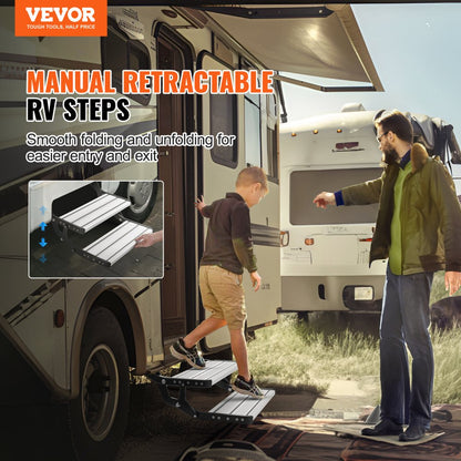 MS-F-550-D - Heavy-Duty 2-Step RV Stairs, 440lbs Capacity, Foldable Design
