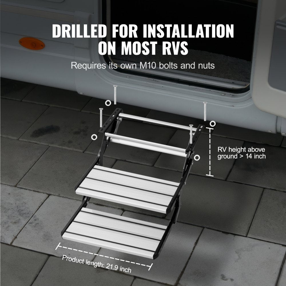 MS-F-550-D - Heavy-Duty 2-Step RV Stairs, 440lbs Capacity, Foldable Design